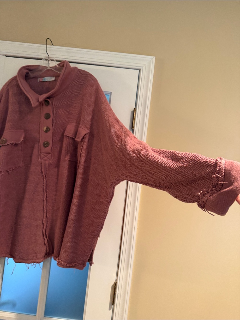 Women’s Button-Front Pullover Shirt Jacket - Dusty Rose - Picture 3 of 5
